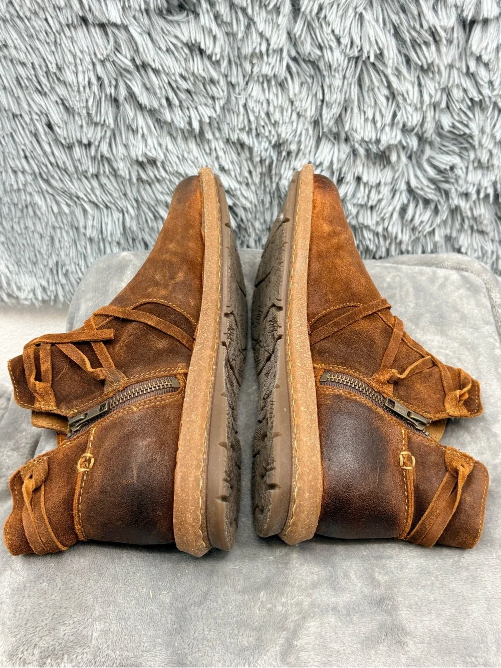 Born Tarkiln Ankle Boots Womens 9.5 Brown Suede Glazed Ginger Distressed Leather